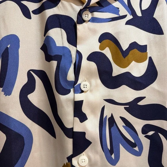 Reiss Scout Abstract Print Cuban Collar Shirt XXL Lightweight and Thin Mint